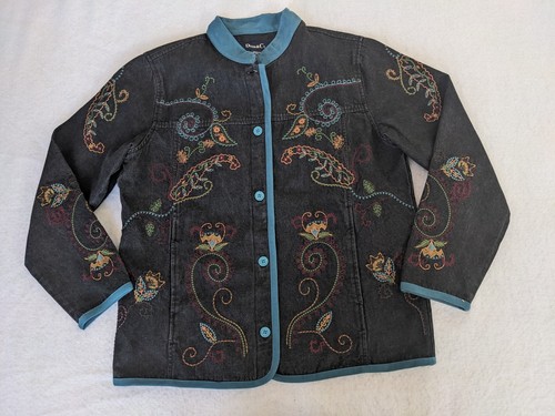 Denim floral embroidered - denim, co