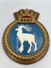 Vintage HMS Hart Royal Navy Ships Wall Plaque Hanging Art Crest Shield