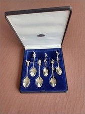 Boxed  collection of 6 Animal-Themed Silver-Plated Souvenir Teaspoons