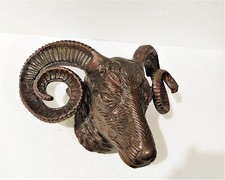Metal Wall Mounted Aries Head Ram Sculpture Figurine Copper Antique Finish