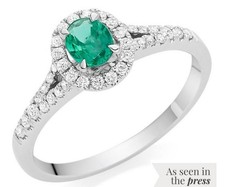 18ct White Gold Diamond Emerald Halo Ring