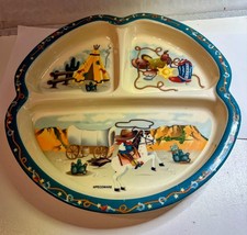 Child's Cowboy Divided Plate Peco Melamine Plate Western Theme Circa 1970s