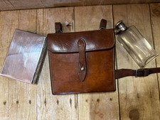 Vintage Hunting Sandwich Tin & Glass Flask Canteen In Leather Case SWAINE ADENEY