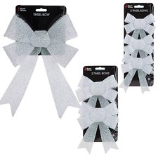 Christmas White Tinsel Bows Tree Decoration - Choose Size