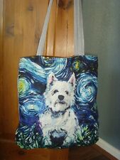 MADE IN WESTIE TERRIER DOG  STARRY NIGHT PRINT   14in Tote  bag MAGNETIC  BLUE