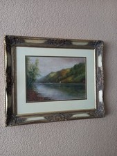 Landscape Watercolour Painting Of Waterside River Scene Original Signed Framed