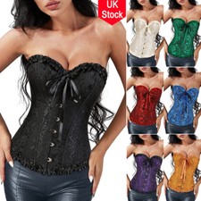 Womens Black Lace up Corset Bustier Top Shaper Basque Dress Plus Size UK 6-24 