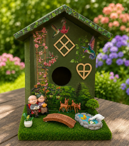 Handmade woodland bird house - handmade,