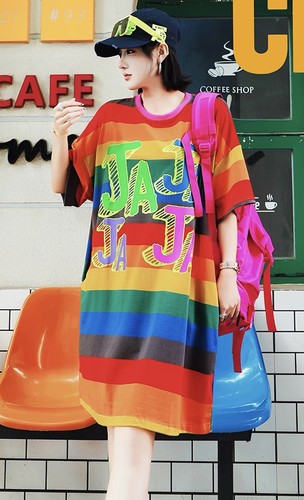 Rainbow stripe oversized shirt - stripe,