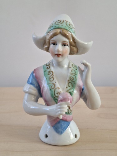 Antique porcelain lady pin - antique,