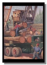 Tree trunks being craned onto American lumber truck framed picture free p&p UK