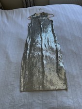 Zara BNWOT Silver Sequin Sleeveless Midi Dress Size S 8-10 Stretch Bodycon Party