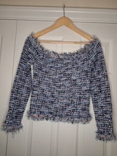 Zara Blue Pink Tweed Frayed