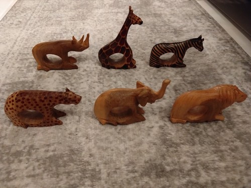 Six vintage wooden hand carved - six,