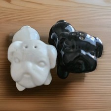 Pair of Bulldog Salt & Pepper Pots White & Black Ceramic kitchenware