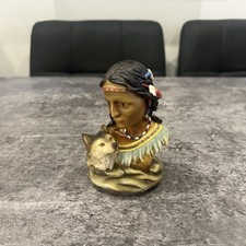 Native American Indian Resin Figurine Tribe Tribal Figure Woman With Wolf