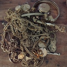 Joblot Gold Tone Plated Jewellery Scrap Repair Gold Recovery Chains Etc 295g