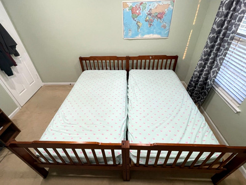 Brown bunk beds with - brown,