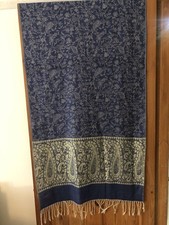Unbranded Pashmina Silk Scarf Blue And Silver