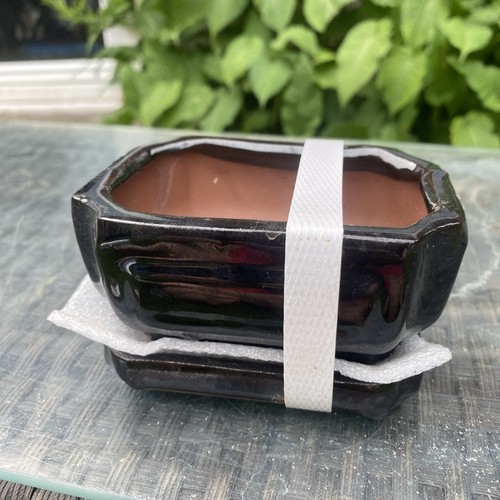 Bonsai pot black glazed - pot, footed