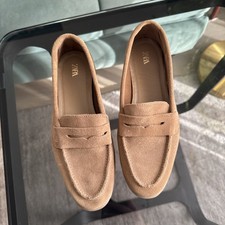 Zara Sand Brown Suede Leather Loafers UK3 EU36