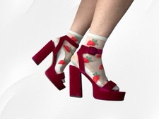 Pink Shoes 7 Block Heel Velvet Platform Fuschia Strappy Party Glam High Chunky