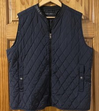 Zara Man Mens Navy Vest XXL 46 Quilted Faux Leather Collar Full Zip Lightweight