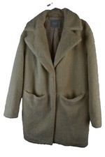 Next Womans Beige Teddy Bear Faux Fur Borg Jacket Button Up Size 12