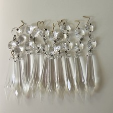 10 Big 10 cm Vintage Crystal Glass Icicle Drops + Bead Faceted Chandelier Prism