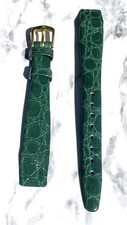 Hirsch Green Crocodile Skin Effect Vintage Leather Replacement Watch Strap