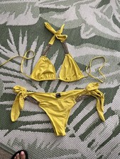 Moda Minx Yellow Diamanté Tie Side Triangle Bikini Beach Holiday Size L XL 14