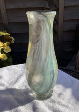 NICE STUDIO ART GLASS VASE SMOKEY GREY/GREEN & WHITE SWIRLS SIGNED DAN ASTON