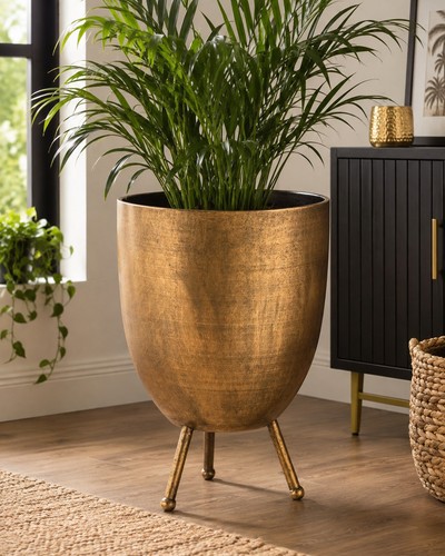 Large gold metal planter - gold,