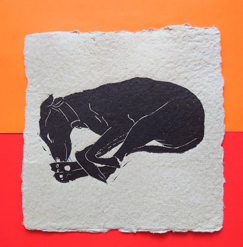 Greyhound dog original linocut - dog,