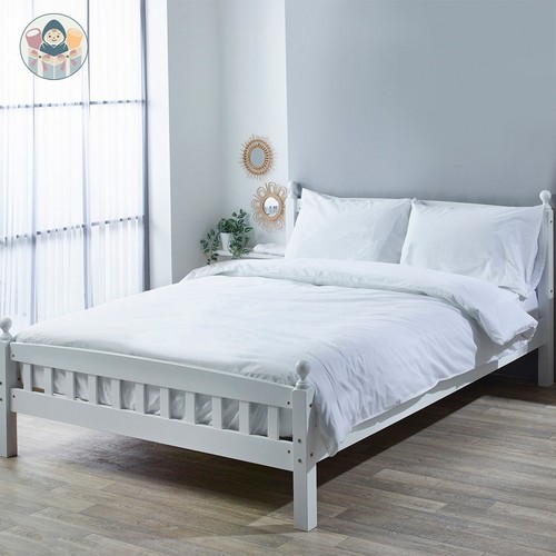 Double wooden bed white - double, |
