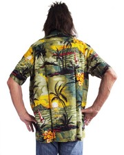 LOUD HAWAIIAN men' shirt GREEN Palms/ Sunset available PLUS SIZES 3XL,4XL,5XL,6X