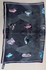 Women's Ted Baker 100% Silk Rectangular Grey And Black Scarf With Crystal Design