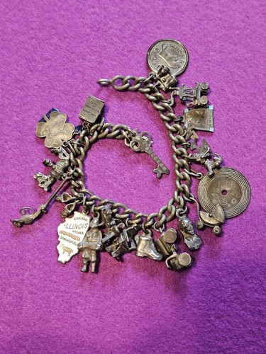 Sterling silver charm bracelet - sterling,