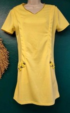 Retro 60s Style Buttercup Yellow Embellished Shift Dress UK 12 14 Mod Twiggy