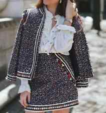 ZARA Multicoloured Pompom Tweed Boucle Fringe Jacket Skirt Co Ord Set Size XS