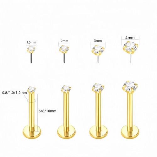 2pc 20g labret piercing - 20g, cz