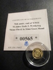 2015  14ct Gold Proof 0.5gm Gold Coin 70yrs End of WWII Commemorative Coin