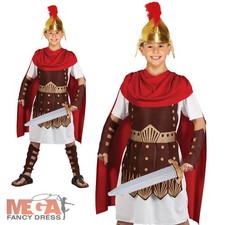 Roman Centurion + Helmet Boys Fancy Dress Greek Gladiator Warrior Kids Costume