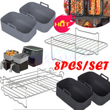 8PCS Air Fryer Rack & Grills Steel Baking Pot Dual Basket Accessories For Ninja；