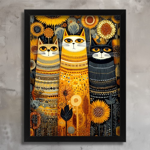 Folk art cat poster - art,