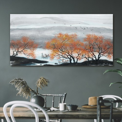 Painting asian mountain trees - painting,