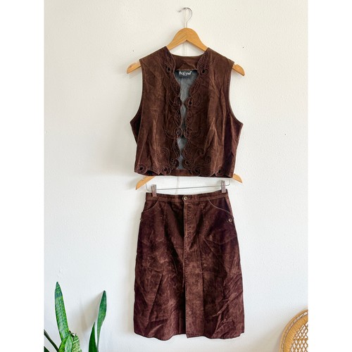 70s 80s brown skirt set - skirt,