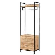 Industrial Open Wardrobe 2 Drawers Rail Rack Bedroom Rustic Metal Frame Shelf