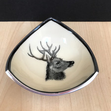 Small Chrome Stags Head Bowl Trinket Dish Cream Glaze Decorative Display 9cm