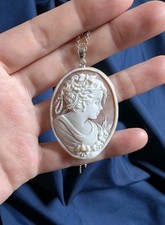 Classic Lady Cameo Handmade Necklace, Victorian Style Large Pendant, Bridal